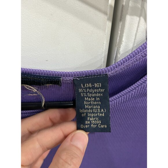 Ribbed Short Sleeve Top Purple Sz Large Stretch Polyester Blend Casual Basic - Picture 5 of 9